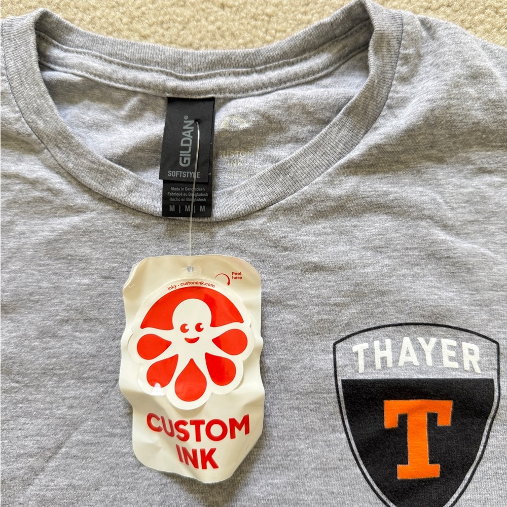 Gildan Gray Kids Short Sleeve Tee with Black & Orange Thayer Shield